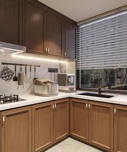 Ensemble d'armoires de cuisine modernes en panneaux de particules et contreplaqué, type de bois personnalisable, multifonctionnel, écologique, pliable, facile à nettoyer - Product Image 6