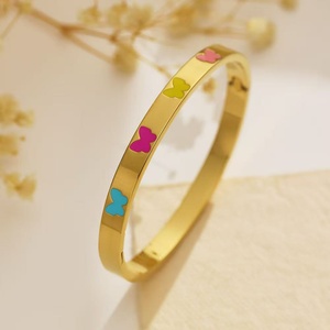 18K Gold PVD Plated Stainless Steel Fashion <b>Bracelets</b> Colorful Enamel Butterflies Open Close Bangles for Unisex Party - Product Image 4