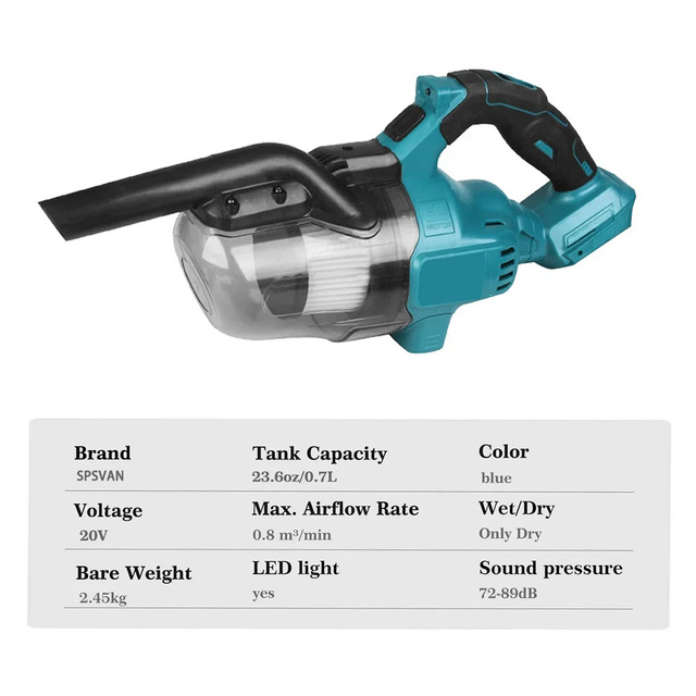 20V Cordless Handheld Vacuum Cleaner Bare Tool with LED Light 0.7L Dust Tank Compatible 18V Battery for Car Home