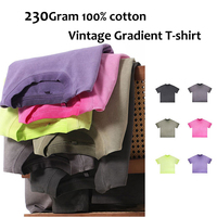 Kaos Pria 230G 100% Katun Dicuci dengan Efek Gradasi, Kerah Bulat, Vintage Retro, Distressed, Lengan Pendek, Kasual, Oversize, untuk Pasangan