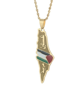 Meilleure vente Collier en acier inoxydable 316L plaqué or Collier <span class=keywords><strong>carte</strong></span> <span class=keywords><strong>de</strong></span> la Palestine en Cisjordanie <span class=keywords><strong>de</strong></span> Gaza Bijoux étanches - Product Image 1