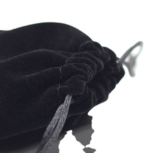 Black Velvet <b>Bag</b> with White Logo <b>Luxury</b> <b>Gift</b> Packaging Pouch Cosmetic <b>Bag</b> with Rope - Product Image 3