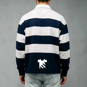 Wholesale Men's Rugby Jersey 100% Cotton Horizontal <b>Stripes</b> Top <b>Shirt</b> Custom Embroidery Logo Rugby <b>Polo</b> Long Sleeve - Product Image 4