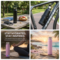 Hadiah Natal Botol Air Olahraga 600ml dengan Speaker RGB LED Baterai Termasuk-Portabel Stainless Steel untuk Musik dan Perjalanan