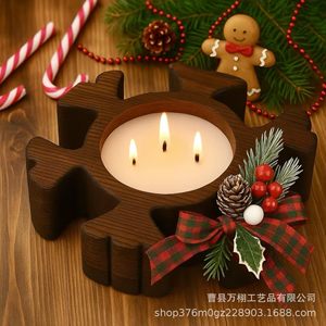 Wooden Snowflake Candle <b>Bowl</b> Wood Grain Color Christmas Home Decoration Gift - Product Image 5