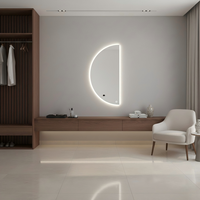 Kingstin cermin rias LED setengah bulan, cermin dinding dengan lampu latar, sakelar Sentuh bisa diredupkan untuk dekorasi kamar mandi