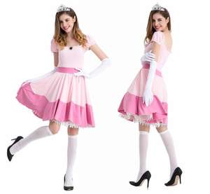 <span class=keywords><strong>Disfraz</strong></span> de Halloween Ecowalson para Mujer, Vestido de Cosplay de la <span class=keywords><strong>Princesa</strong></span> Peach de Super <span class=keywords><strong>Mario</strong></span> Bros, Guantes, Corona, Traje Rosa Dulce - Product Image 1
