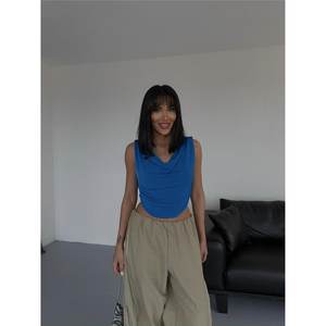 Blusa DEGAJE con Tirantes para Mujer, Cuello Alto, Estilo Formal, Azul, Casual, para Negocios, Disponible en Tallas XL, Larga y Corta, para Otoño y Primavera - Product Image 1