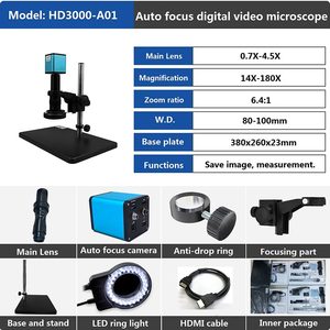 Boshida HD3000-A01 14X-180X Sortie HDMI Vidéo numérique à mise au point automatique avec fonction de mesure - Product Image 2