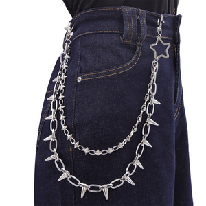 Double-<b>Headed</b> Studded Star Metal Pants Chain Zinc Alloy Waist Chain For Men Hip Hop Casual <b>Style</b> White K Studded Five Pointed - Product Image 2