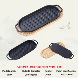 Wholesale Kitchen Cookware 22/31/38cm Cast Iron Steak <strong>Pan</strong> <strong>Grill</strong> <strong>Pan</strong> Cooking Sizzling Plate With Wooden Tray - Product Image 4