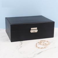 Grande boîte de rangement pour bijoux en cuir PU avec serrure, boîte de rangement multi-compartiments pour femmes, pour bagues, colliers et boucles d'oreilles