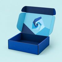 Boîte d'emballage en carton ondulé pour expédition de cadeaux, avec logo personnalisé écologique, impression couleur intégrale à l'intérieur, motif géométrique bleu royal