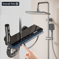 Sistema de ducha con pantalla de temperatura LED Gunmetal: Salida oculta, estante espacioso, luz ambiental estrellada, sin salpicaduras