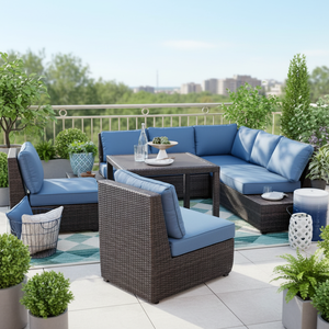 Ensemble <span class=keywords><strong>de</strong></span> meubles d'extérieur élégants en rotin PE, canapé <span class=keywords><strong>de</strong></span> patio avec coussins <span class=keywords><strong>de</strong></span> siège et <span class=keywords><strong>de</strong></span> dossier doux - Product Image 1