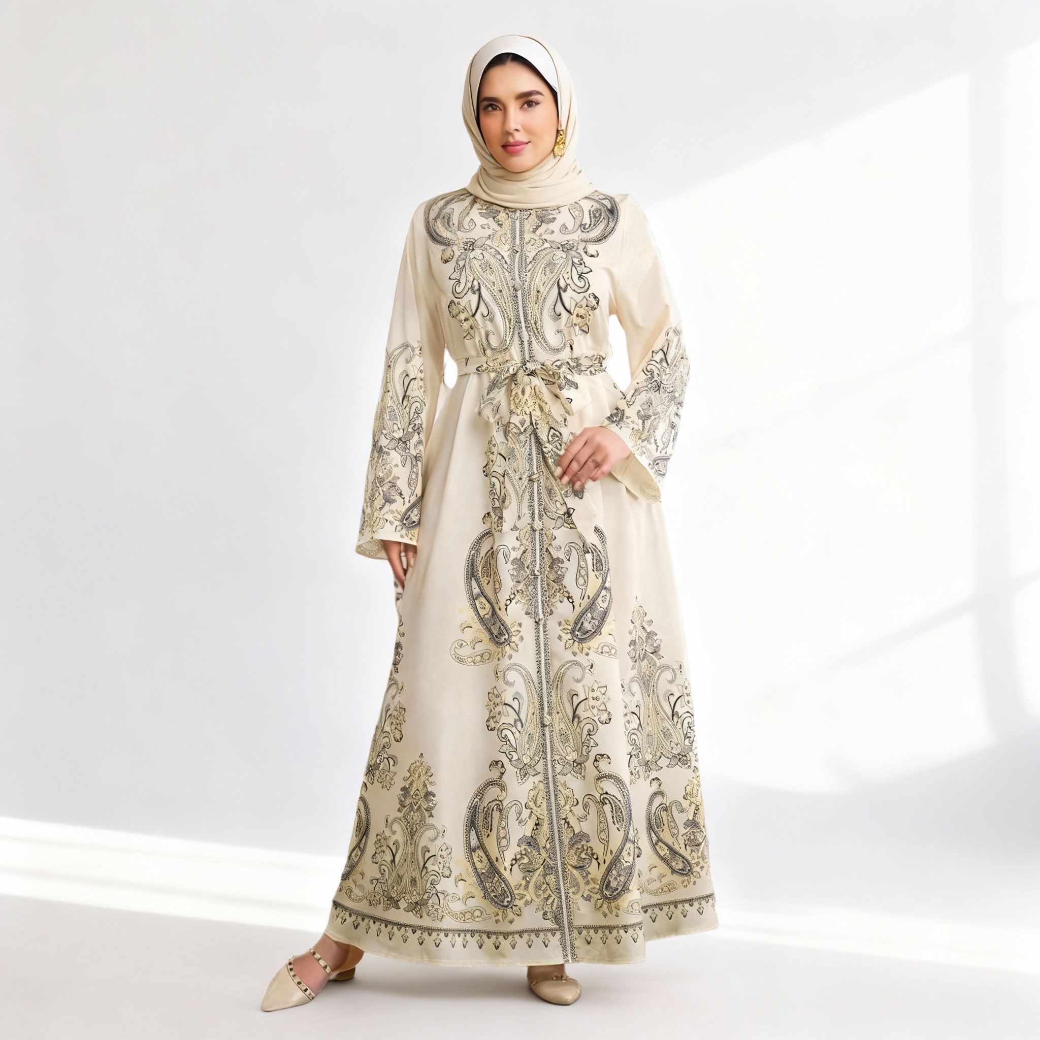 abaya elegant dress with belt Modest Two-Piece Abaya with Belt main image 0