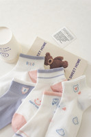 Chaussettes courtes Kawaii Ours et Lettres, en coton respirant, coupe basse pour filles, couleur pastel douce - Grande Vente
