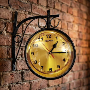 SELLPLUS Horloge murale double face en laiton doré antique avec support en métal noir - Product Image 1