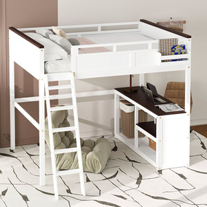 Dormitory <b>Bed</b> With Desk And Storage Shelf White <b>Space</b> <b>Saving</b> Bedroom Furniture For Children Adults Elderly - Product Image 1