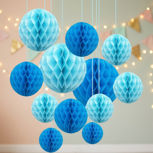 Décorations en papier de soie en forme de boule en nid d'abeille, 8-30 cm, ensemble multi-tailles, couleurs pastel/arc-en-ciel/personnalisées, pompons suspendus pour la décoration de fête - Product Image 2