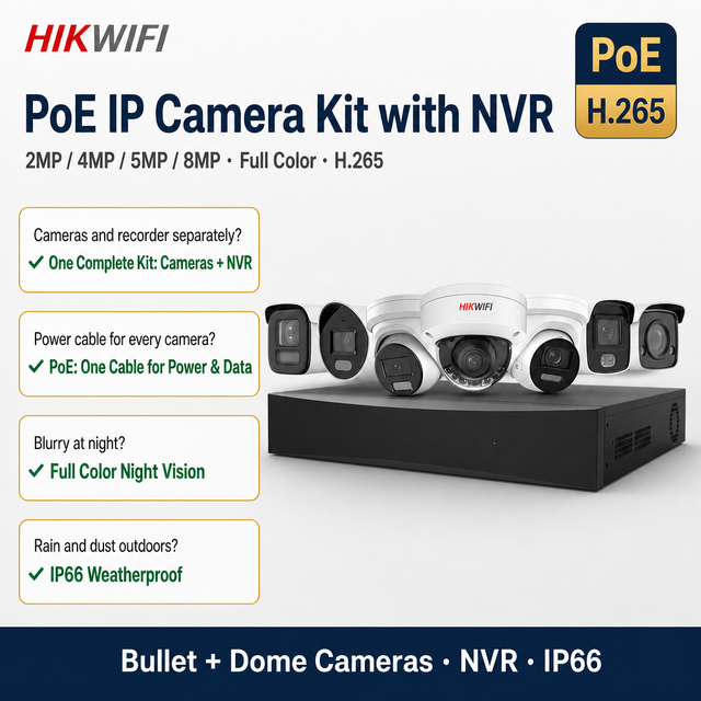 2MP 4MP 8MP 4K Full Color POE IP Security Camera Bullet Dome CCTV DVR PTZ HIKWIFI Compatible
