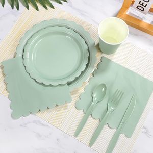 25 Juegos de Platos Desechables de Papel de Color Sólido, Juego de Artículos para Fiestas, Platos Desechables para Acampar al Aire Libre - Product Image 6