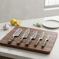 Couteau de Chef Ambidextre Fait Main en Acier Damas 67 Couches avec Manches en Bois de Guibourtia Rouge, Lame Droite, 6 Lames Durables et Tranchantes
