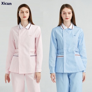 Divisa da Infermiera da Donna, Completo Due Pezzi a Maniche Lunghe, Estivo, per Lavoro, Odontoiatria, Medicina, Salone di Bellezza, Reparto Ostetrico, in Poliestere/Cotone Tessuto - Product Image 1