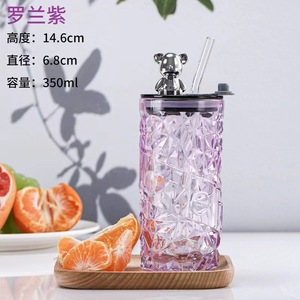 Round Heat Resistant Coffee Glass Cup With Lid and Straw Transparent Milk <b>Tea</b> Juice Cup Coffee <b>Mug</b> for Home Bar Drinkware - Product Image 6