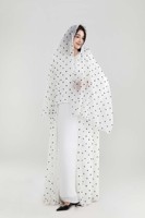 Abaya Kimono Fluide et Ample à Pois Transparente pour Femmes Musulmanes, Modèle Personnalisé avec Logo OEM, Design Fluide et Élégant