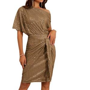 Nuevo Vestido Midi de Lentejuelas para Mujer, Sexy, con Hombros Descubiertos, Manga Corta, Ajustado, Casual, para Fiesta o Noche - Product Image 4