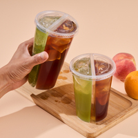 Gobelets en plastique jetables à double compartiment transparents de 500 ml et 700 ml avec couvercles et pailles, à 2 compartiments pour jus et thé à bulles