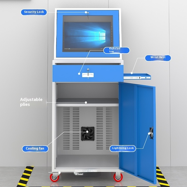 Dustproof Vertical Mobile CNC Tool Cabinet Steel Industrial Control Monitoring Cabinet PC Computer Workshop Tool Storage OEM
