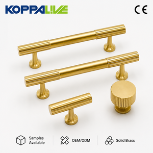 Koppalive Tiradores de latón cepillado con rayas rectas lineales, tirador de latón para muebles de cajón de armario de cocina - Product Image 1
