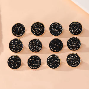 La collection du zodiaque Épingles en émail Douze Constellations Gémeaux Taureau Capricorne Sagittaire Poissons Broches rondes - Product Image 1