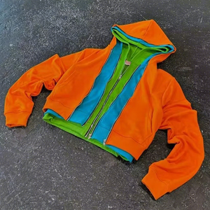 Sweat à capuche unisexe épais et surdimensionné en molleton de coton <span class=keywords><strong>orange</strong></span>, zippé, style streetwear, haute qualité, <span class=keywords><strong>triple</strong></span> couche, coupe ample - Product Image 1