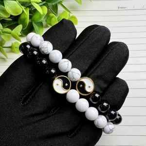 Kristall Tai Chi Yin Yang Paar-Armband aus Natürlichem Obsidian & Weißem Howlith im Feng-Shui-Stil, Armreif als Schmuckgeschenk - Product Image 6