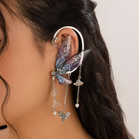 Boucles d'oreilles papillon pompon crochet d'oreille elfe sans perforations fleur oreille manchettes Wrap Clip grimpeur chenille boucle d'oreille-aile de papillon