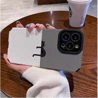 Coque de téléphone portable en cuir artificiel TPU souple avec impression de chat noir paresseux pour iPhone X Xr Xs 11 12 13 14 15 16 17 18 Pro Max