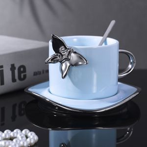 Venta al por mayor 250ml Luz de lujo taza de café de cerámica taza de agua mariposa taza de café con platillo y <span class=keywords><strong>Spoom</strong></span> - Product Image 2