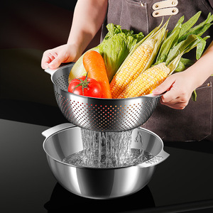 Stainless Steel Colander Double Layer Large Capacity Kitchen Strainer For Vegetables And Fruits With Handles - Product Image 1