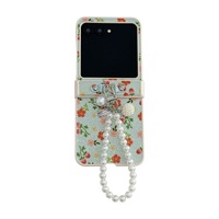 Coque de téléphone PC à motif floral scintillant pour Motorola Razr 70 à écran pliable avec chaîne de perles 60 Ultra anti-chute
