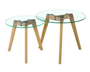 Popular mesa de vidrio de roble de madera maciza mesa de café conjunto