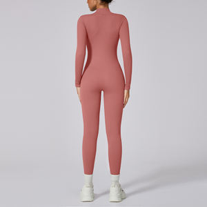 Combinaisons de yoga à <span class=keywords><strong>manches</strong></span> <span class=keywords><strong>longues</strong></span> pour femmes avec logo personnalisé Barboteuses de sport à haute élasticité Combinaisons de sport avec fermeture éclair - Product Image 5