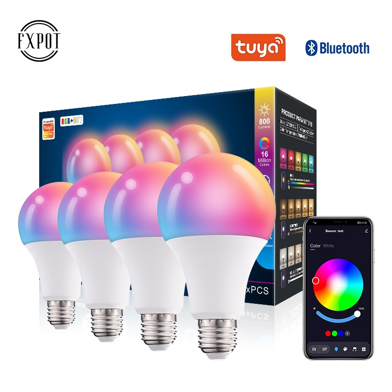 Grosir kontrol aplikasi BT Tuya nirkabel Dimmable 15w E27 E26 B22 RGB lampu bohlam Led pintar dengan lampu Alexa