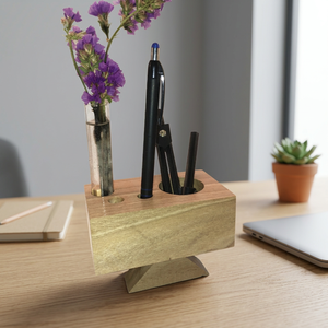 Organizador de Escritorio de Madera Hecho a Mano, Porta Jarrones Rectangular, Soporte para Papelería, Decoración de Mesa para Oficina y Hogar, Artesanía de Madera Sostenible - Product Image 1