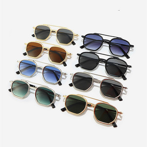 Custom Logo 2026 Vintage Men Women Double Bridges Polygon <b>Sunglasses</b> UV400 Blue <b>Gradient</b> Shades Metal Square Sun Glasses - Product Image 4