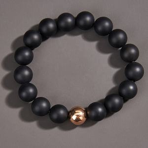 Pulseras de Ónix Negro Mate para Hombre, Cuentas Chapadas en Oro Rosa, Accesorios Personalizados, Joyería de Acero Inoxidable - Product Image 5
