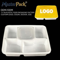 Boîte à lunch jetable rectangulaire en PP de qualité alimentaire, 5 compartiments, couvercle en plastique micro-ondable pour sushi, pizza