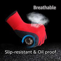 Gants de travail personnalisés, usage industriel, doublure en polyester rouge, revêtement en latex noir, gants de sécurité pour le travail